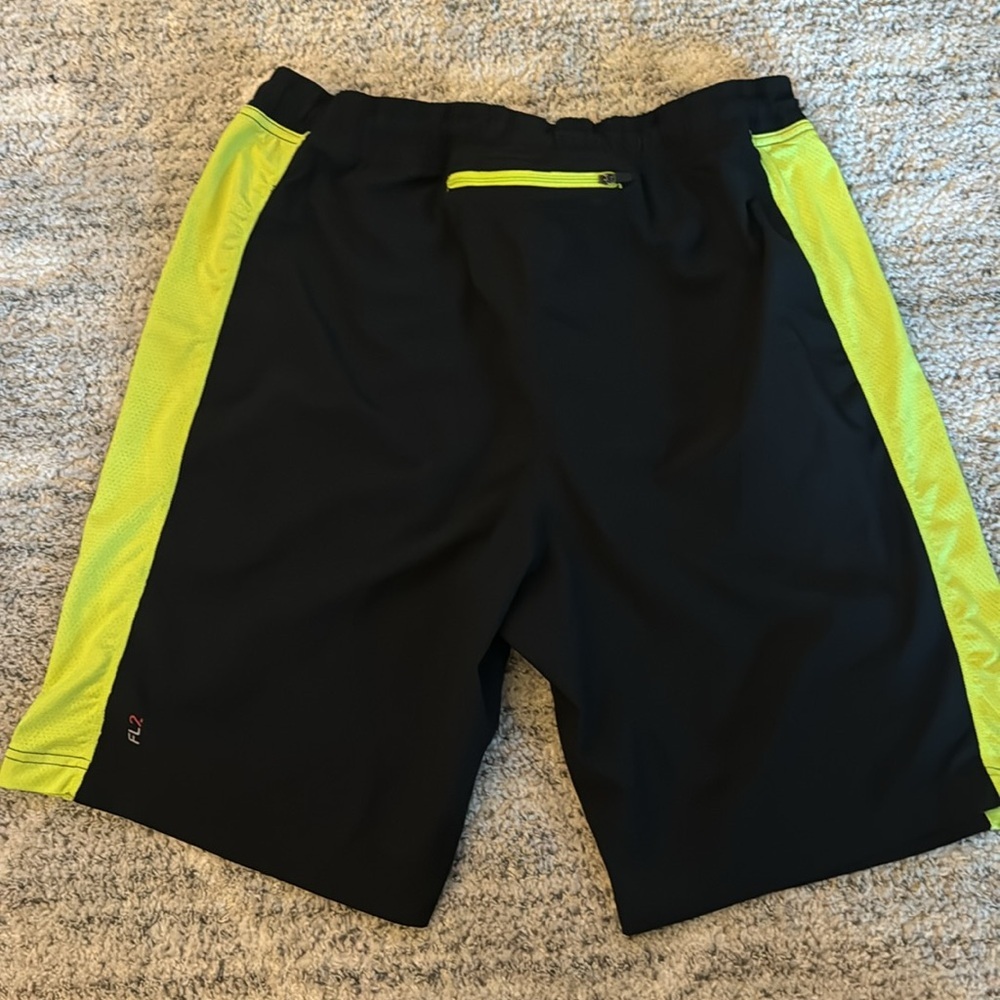 FL2 black & neon yellow green athletic shorts men’s sportswear elastic waist L​ - Picture 2 of 5